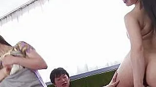 Japanese housewife Maria Ono and Yui Kyouno had group sex&comma;uncensored&period;